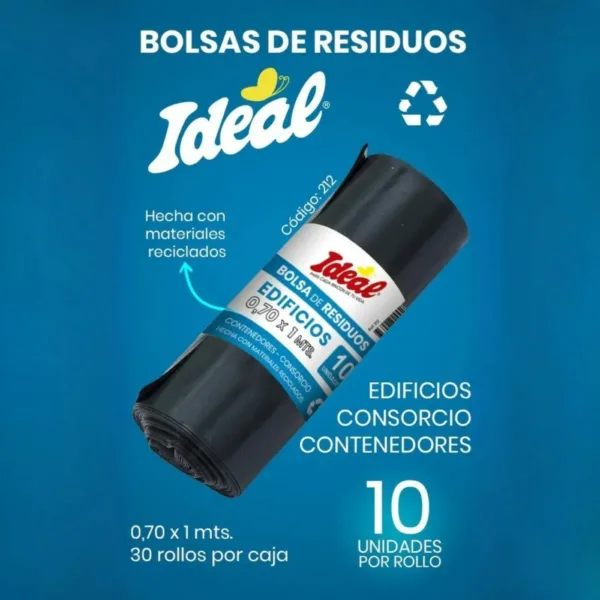 bolsas residuos ideal negra rollo 10 un. 0,70 x 1 m. bolsas residuos ideal negra rollo 10 un. 0,70 x 1 m.