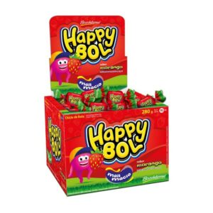 chicle happy bol 140 grs. (47 un.) morango (708a)