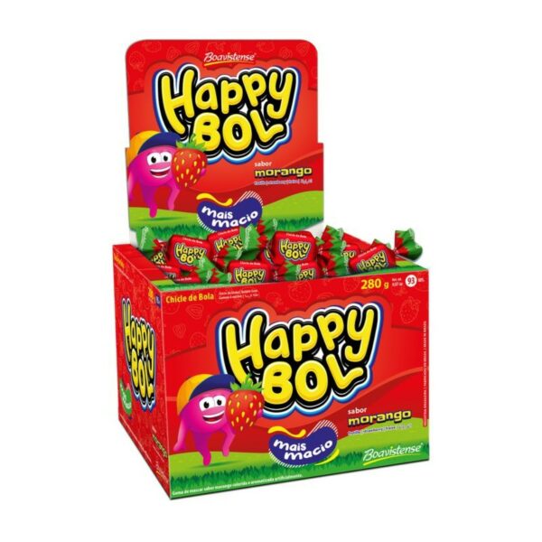 chicle happy bol 140 grs. (47 un.) morango (708a) chicle happy bol 140 grs. (47 un.) morango (708a)