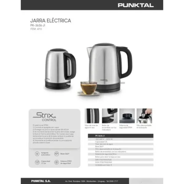 jarra electrica punktal pk 3636ji 1,7 lts. acero (4713) jarra electrica punktal pk 3636ji 1,7 lts. acero (4713)