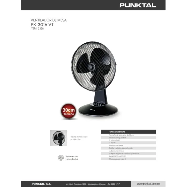 ventilador punktal de mesa pk 3016 vt 30 cm. (3328) ventilador punktal de mesa pk 3016 vt 30 cm. (3328)