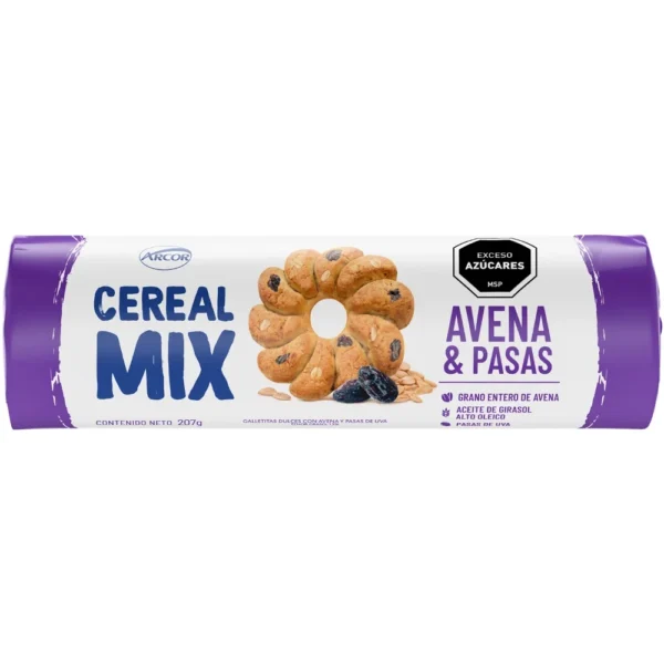 galletita arcor cereal mix 207 grs. avena y pasas (1012672)