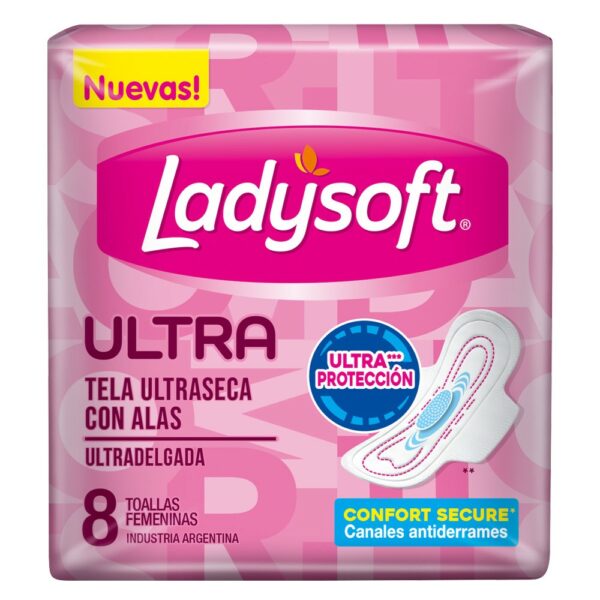 toallas hig. ladysoft u.delg. t/u.seca u.prot. c/alas 8 un.