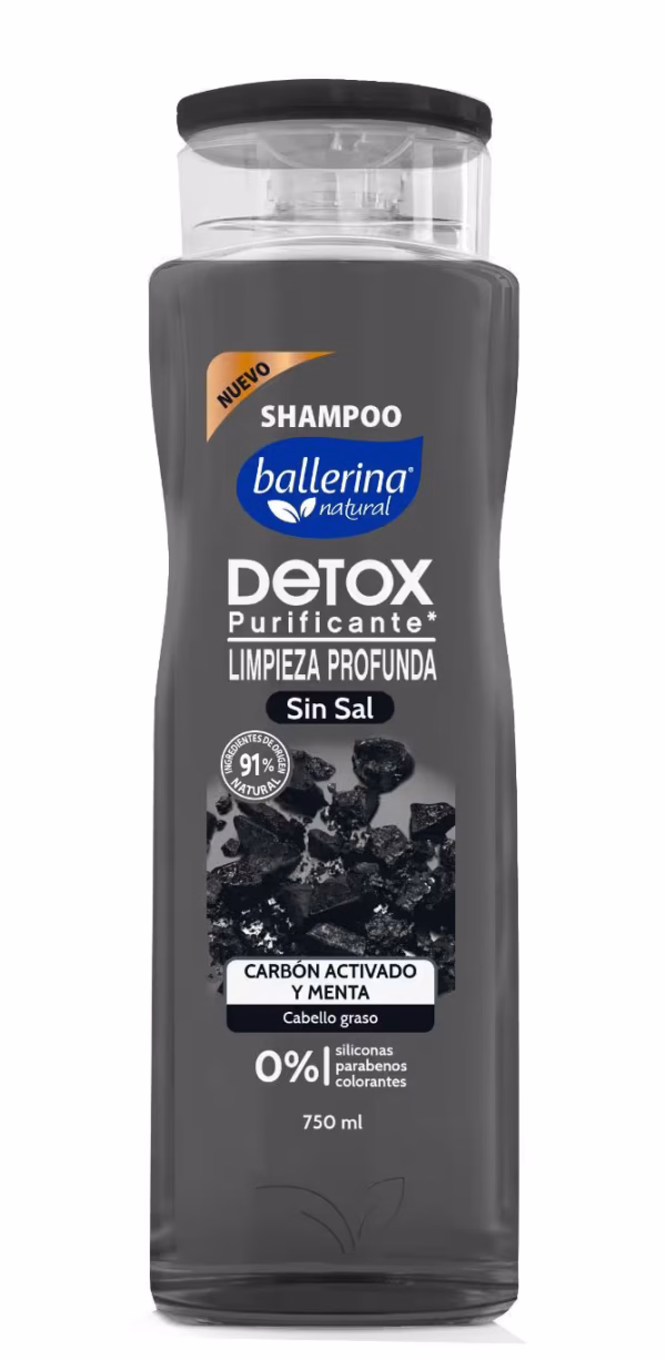 shampoo ballerina detox s/sal 750 ml. carbon act. y menta