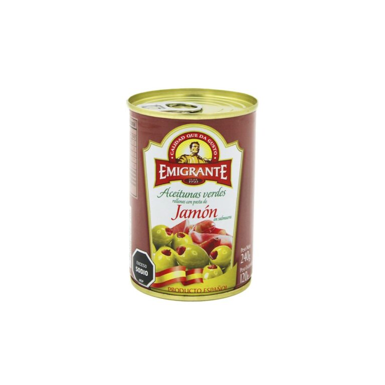 ACEITUNA EMIGRANTE RELLENA C/JAMON 240/120 GRS. LATA (209229) aceituna emigrante rellena c/jamon 240/120 grs. lata (209229)