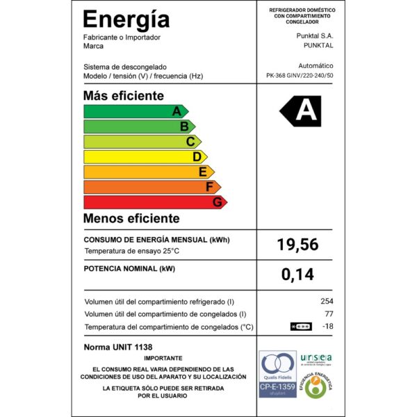 refrigerador punktal pk 368 ginv 331 l f/seco (5882) refrigerador punktal pk 368 ginv 331 l f/seco (5882)