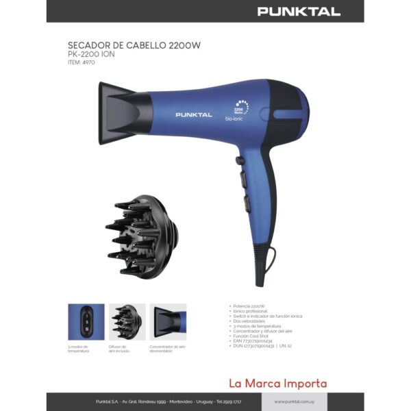secador de cabellos punktal pk 2200 ion (4970)