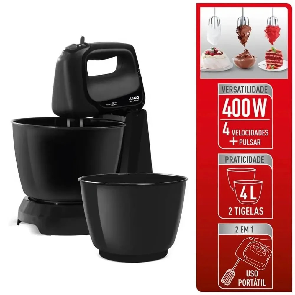 BATIDORA ARNO MINI CHEF 2 BOWLS 400W 220V PT (SX1618B2)