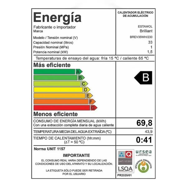 121971-4 CALENTADOR AGUA BRILLIANT 35 LTS. (BREV35WH)