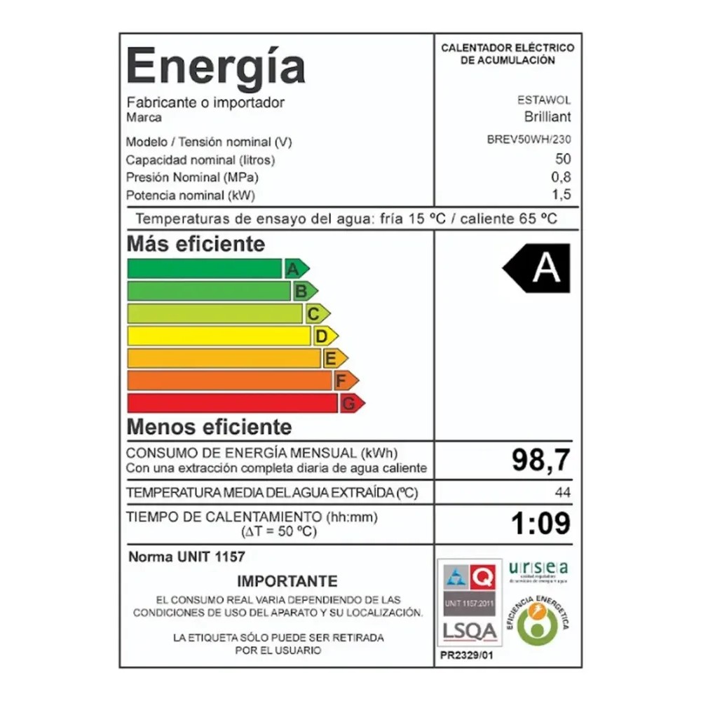 CALENTADOR AGUA BRILLIANT  50 LTS. (BREV50WH)