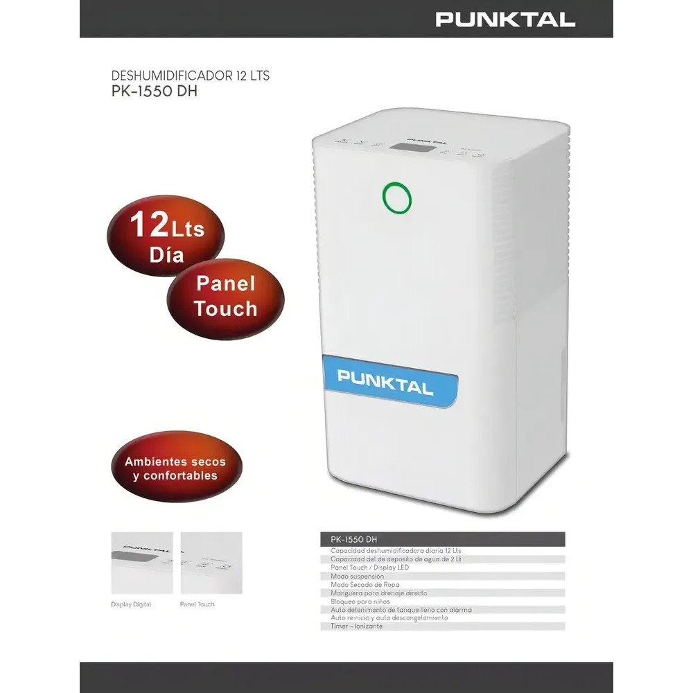 DESHUMIDIFICADOR PUNKTAL PK-1550 DH 12 LTS, (3786)
