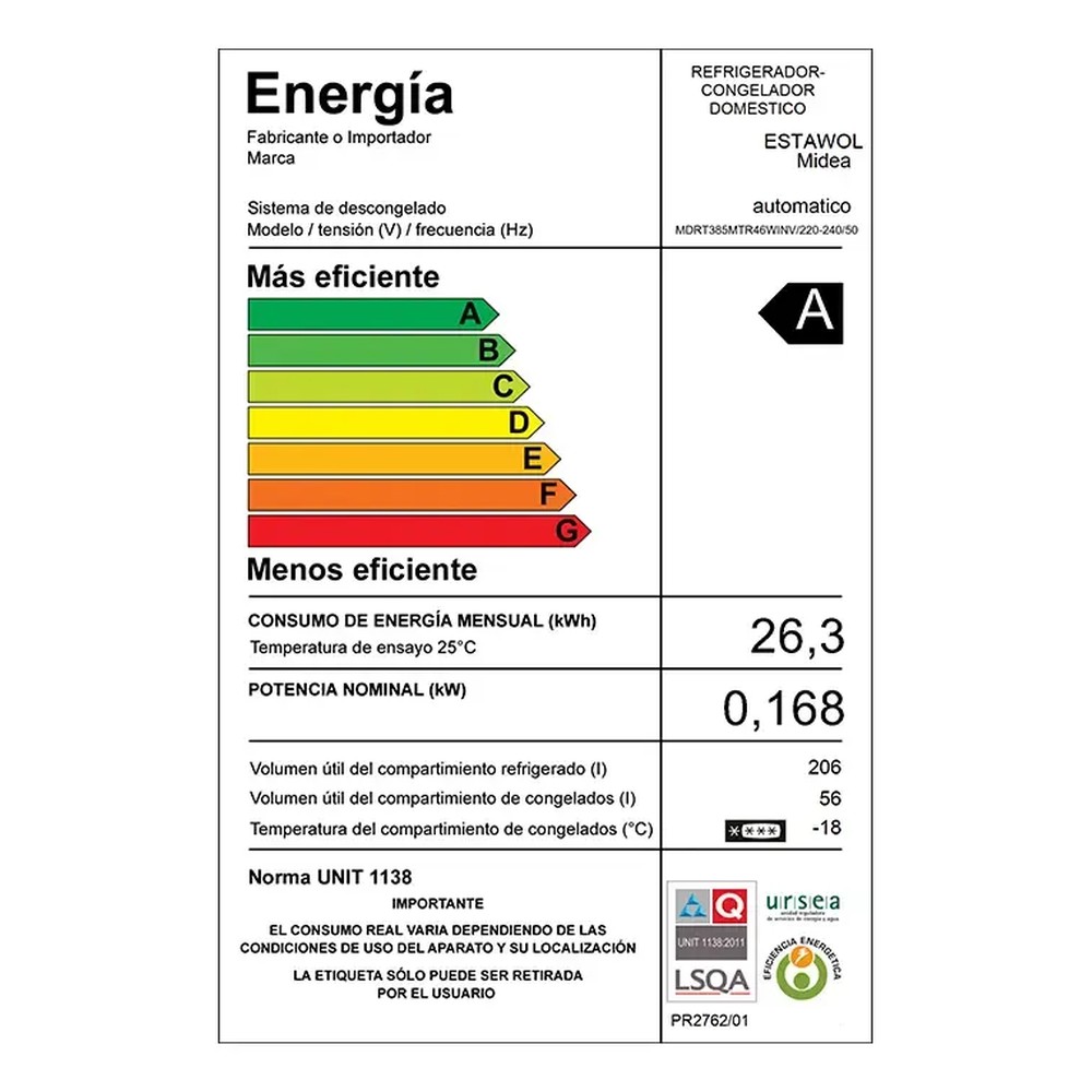 125310-4 REFRIGERADOR MIDEA INVERTER MDRT385MTR46WINV 281 LT. F. SECO C/DISP. INOX