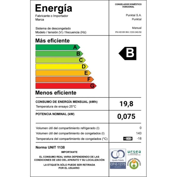 126088-2 FREEZER PUNKTAL HORIZONTAL PK-HS189 INV 143 LTS. (5857)