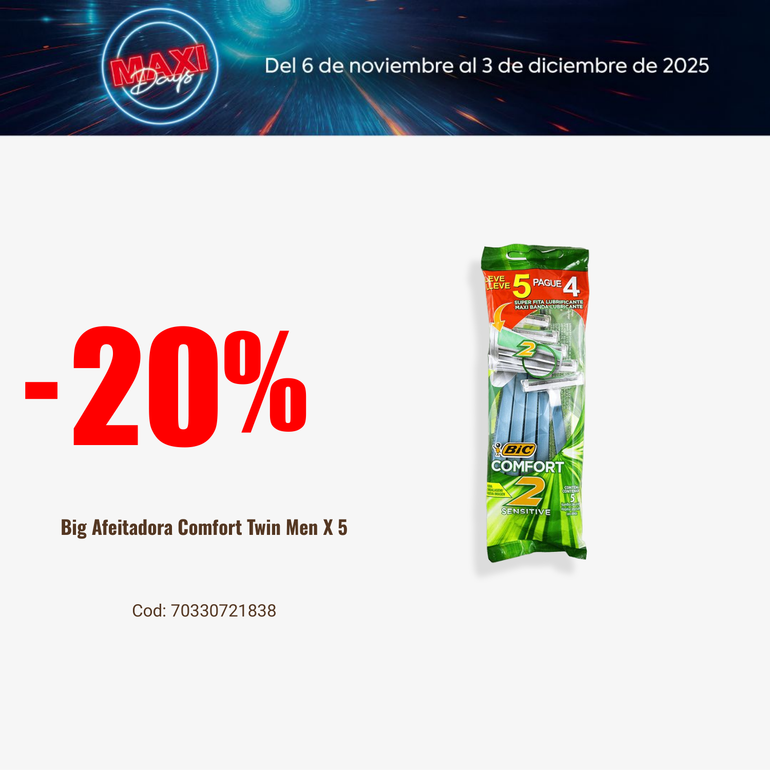 MAQ. AFEITAR BIC COMFORT2 SENSITIVE BT. 5 X 4 UN. (884626
