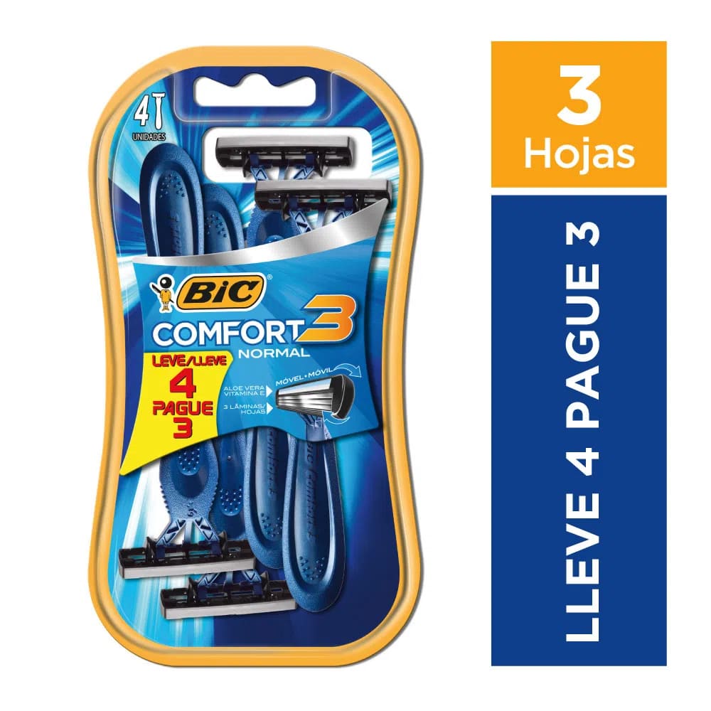MAQ. AFEITAR BIC COMFORT3 NORMAL BT. 4 UN. (9298491)