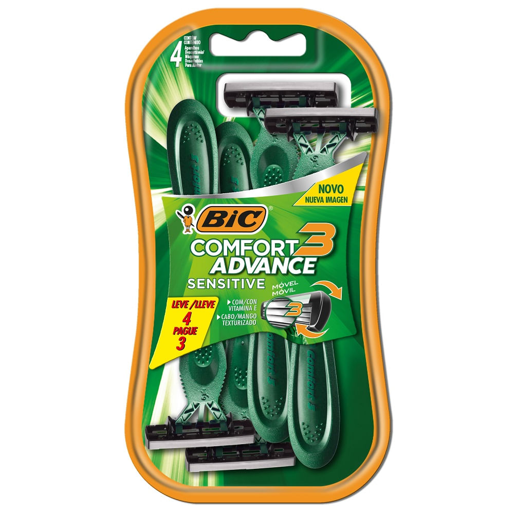070330734401 MAQ. AFEITAR BIC COMFORT3 SENSITIVE BT. 4 UN. (9298501)