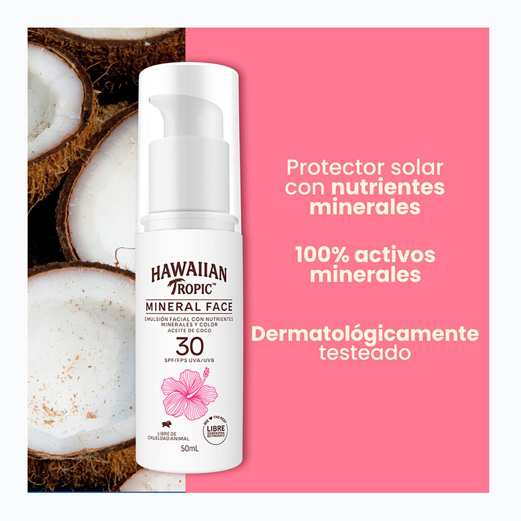 075486138868 HAWAIIAN TROPIC MINERAL FACE EMULSION Y COLOR AC. COCO SPF30 50 ML. (4159)