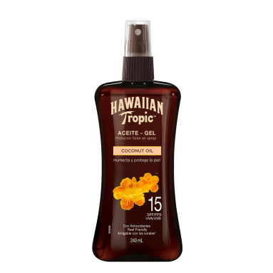075486143510 HAWAIIAN TROPIC TANNING ACEITE GEL PROT. SOLAR SPRAY SPF15 240 ML. C/AC. COCO (6819)