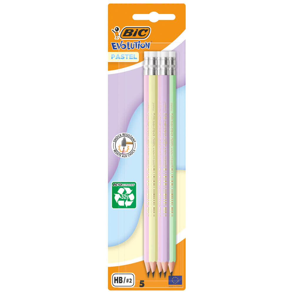 LAPIZ BIC EVOLUTION PASTEL C/GOMA BLISTER X 5 UN. (518986)