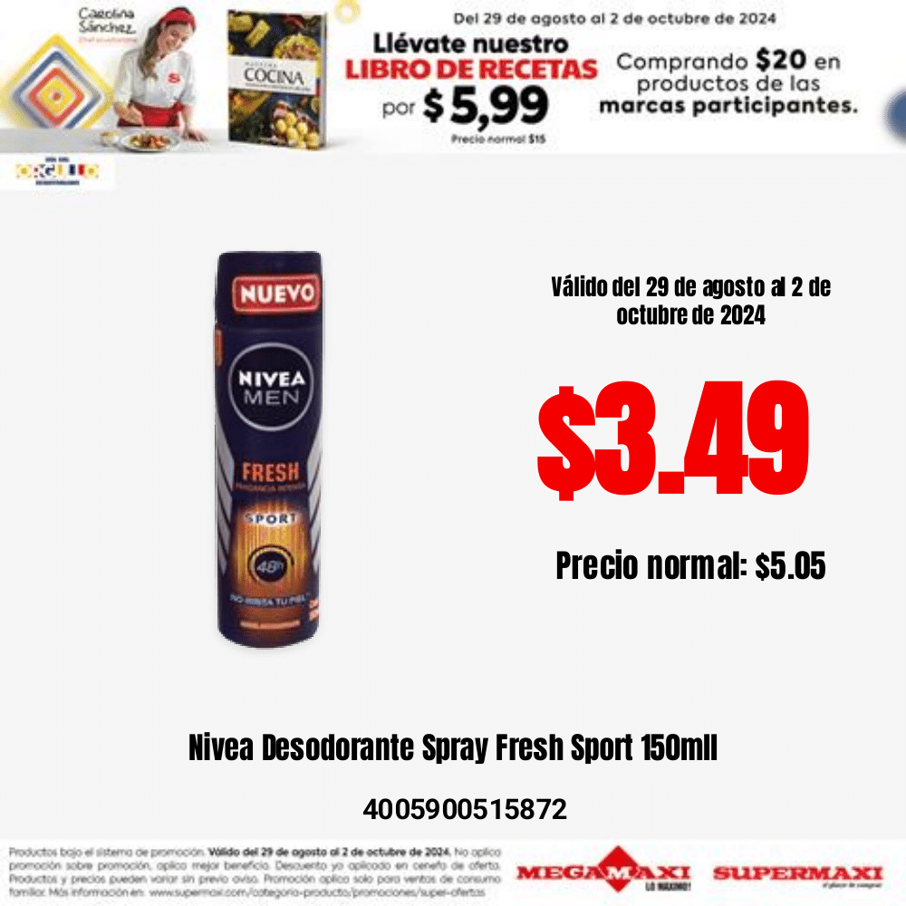 4005900515872 DESOD. AER. NIVEA D.SPRAY FOR MEN 150 ML. FRESH SPORT