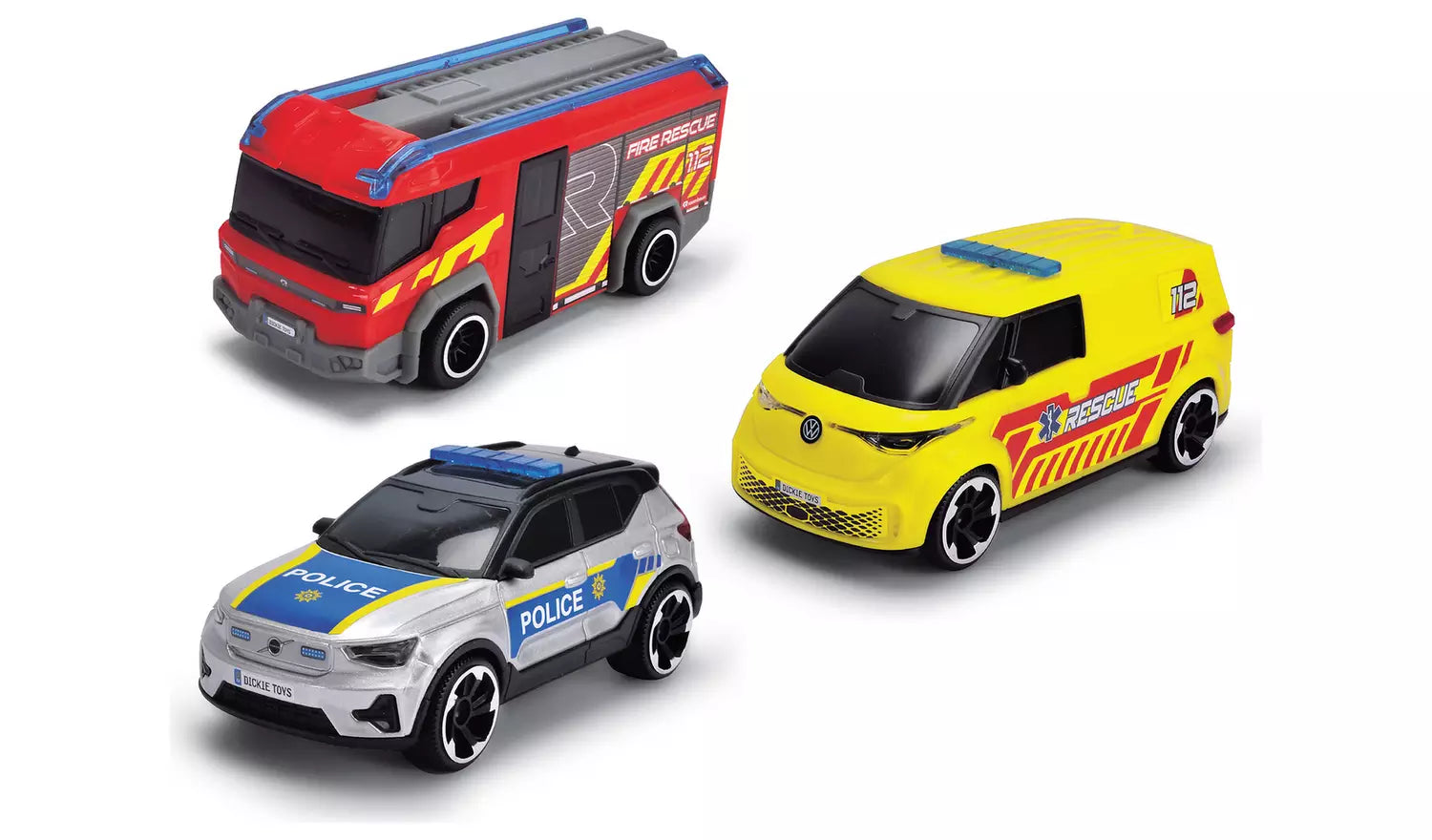 JUGUETE DICKIE SOS TEAM PACK X 3 VEH. 15 CM. POLICIA-BOMBERO-AMBULANCIA (203712028038)