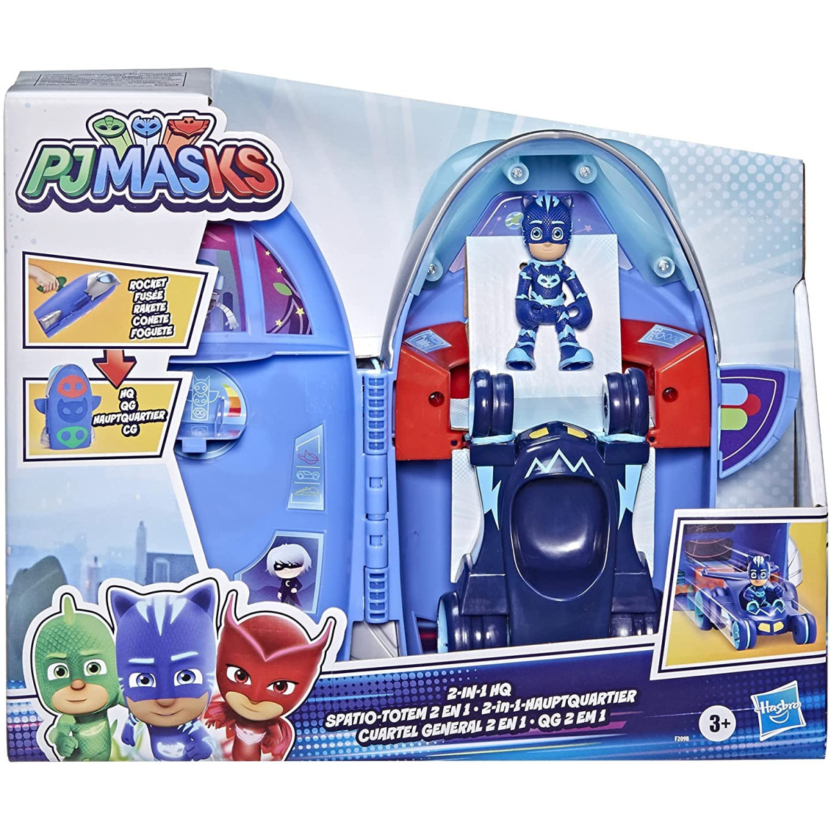 JUGUETE HASBRO PJMASKS CUARTEL GENERAL 2 EN 1 FIGURA 7,5 CM. + VEHICULO (F20985L00)