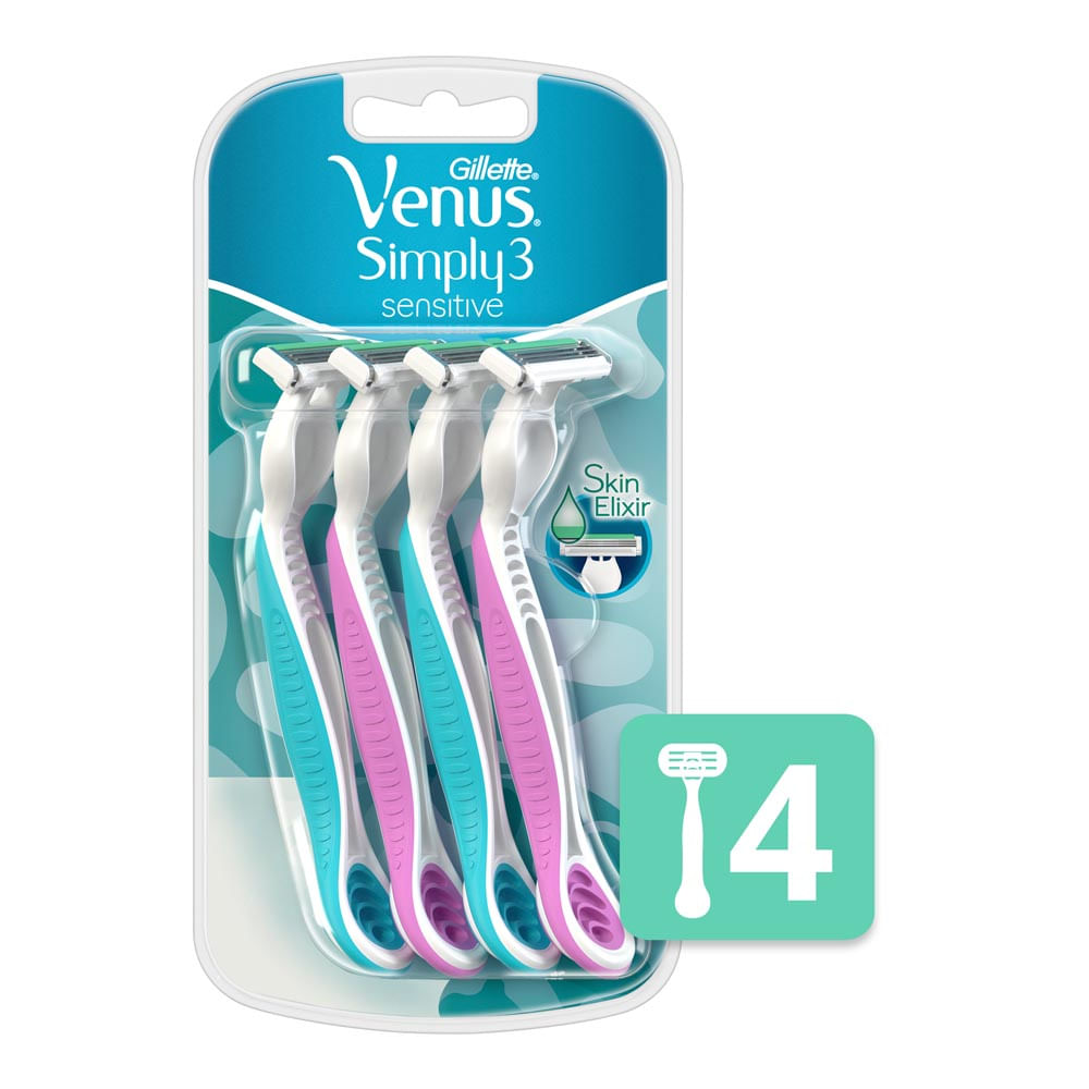 MAQ. AFEITAR GILLETTE VENUS SIMPLY3 SENSITIVE 4 UN. (634)