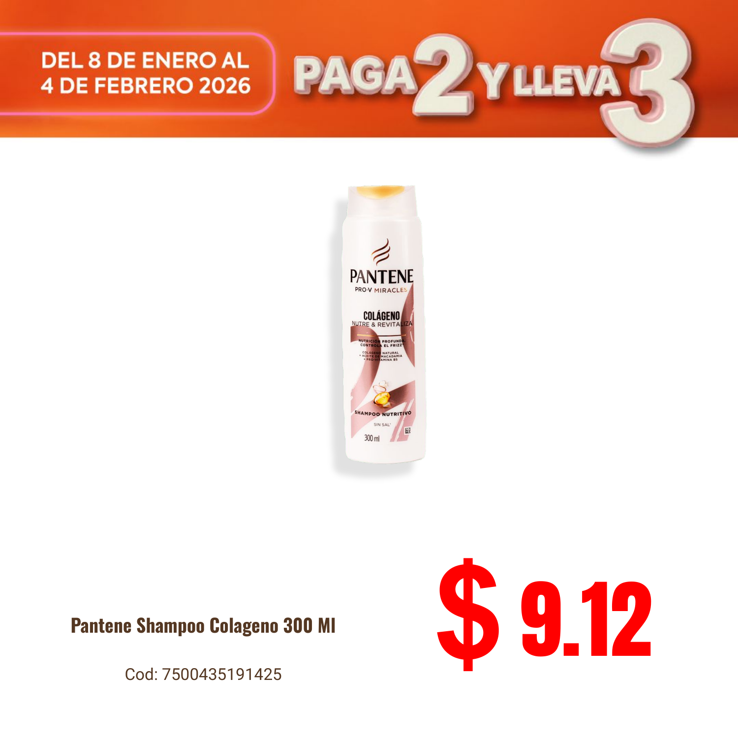 7500435191425 SHAMPOO PANTENE PRO-V 300 ML. COLAGENO NUTRE Y REVITALIZA