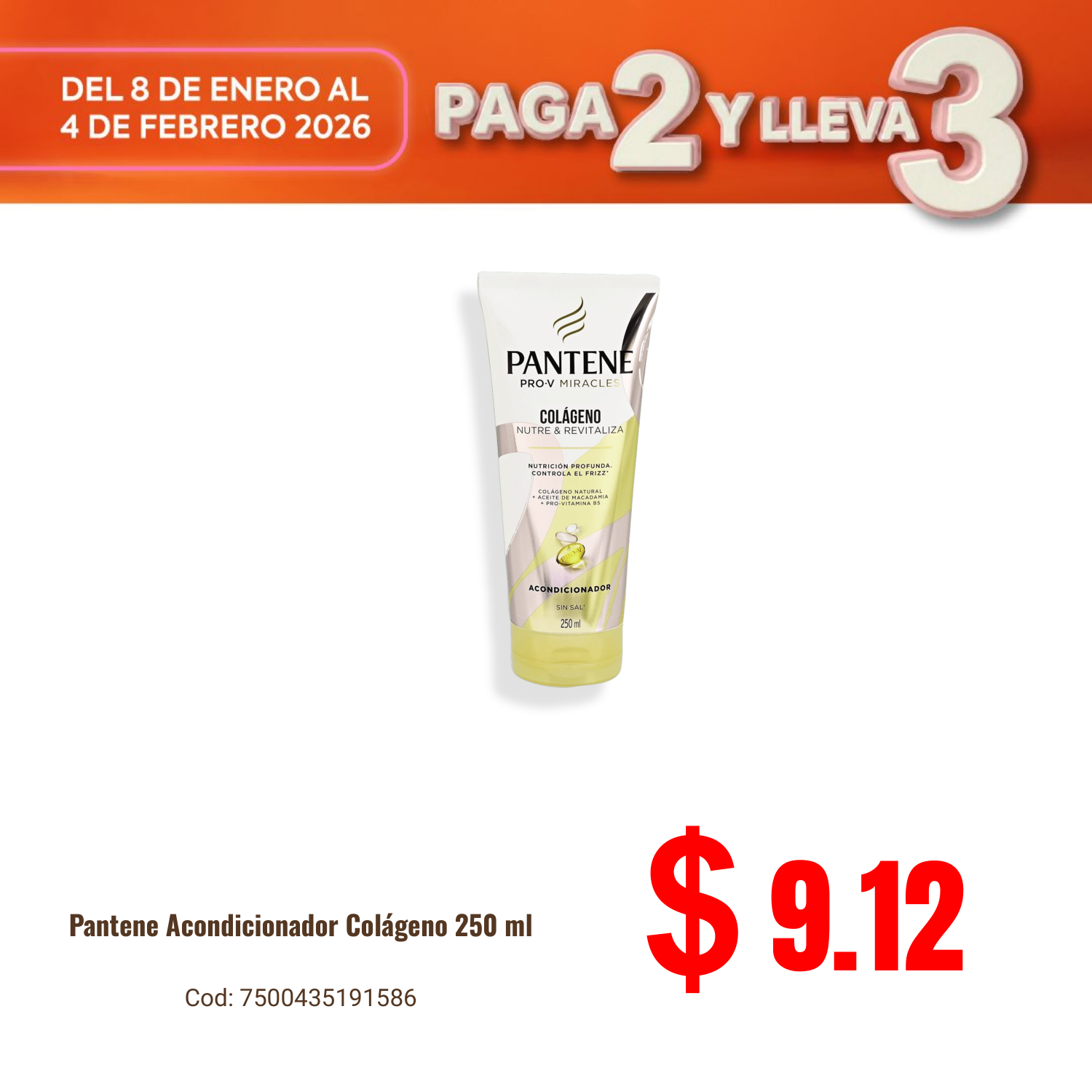7500435191586 ACOND. PANTENE PRO-V MIRACLES 250 ML. COL. NUTRE Y REV.