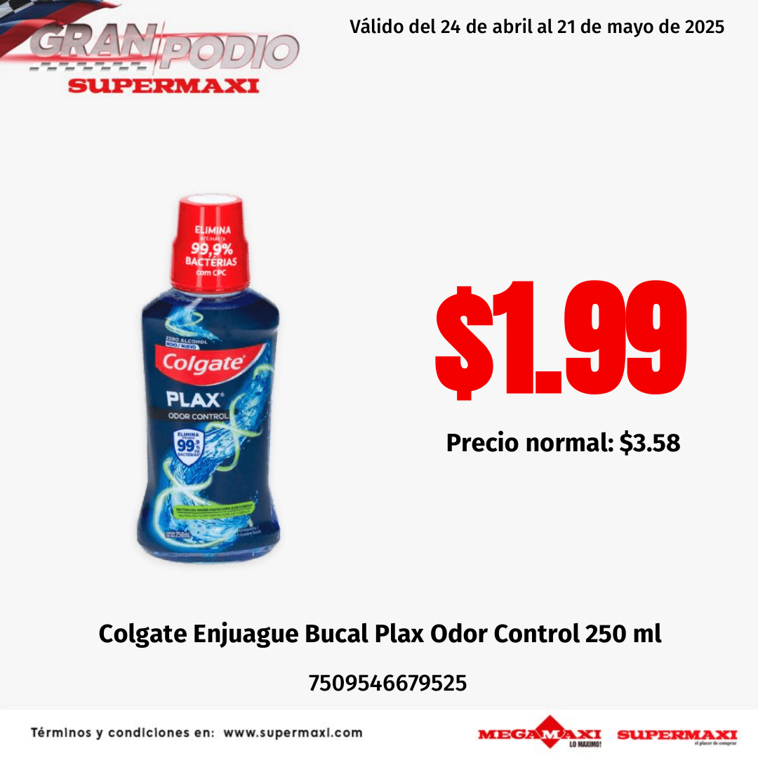 7509546679525 ENJUAGUE BUCAL COLGATE PLAX 250 ML. ODOR CONTROL (61023894)