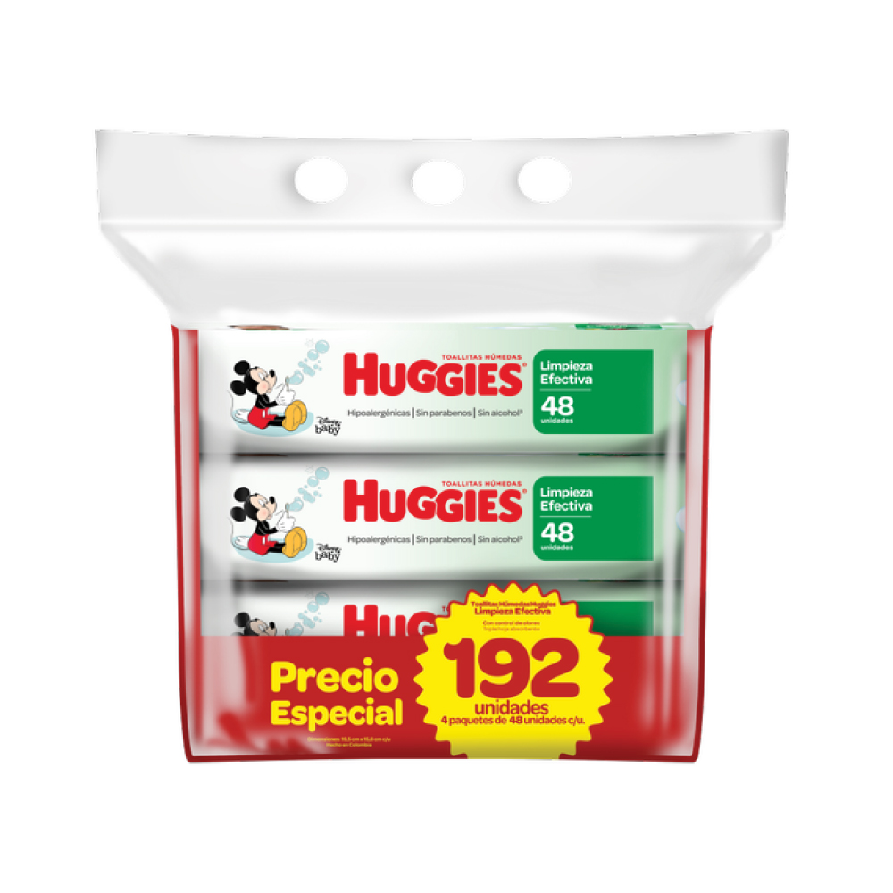 TOALLAS HUMEDAS HUGGIES LIMPIEZA EFECTIVA 192 UN. (64802596)
