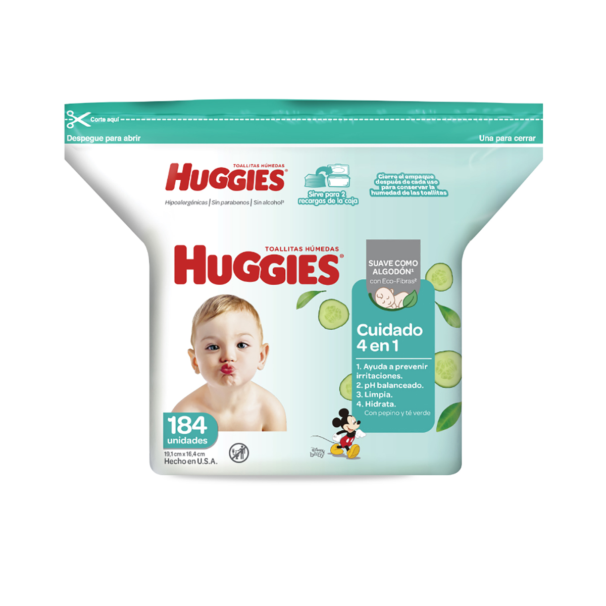 7702425811072 TOALLAS HUMEDAS HUGGIES CUIDADO 4 EN 1 184 UN. (68672612)