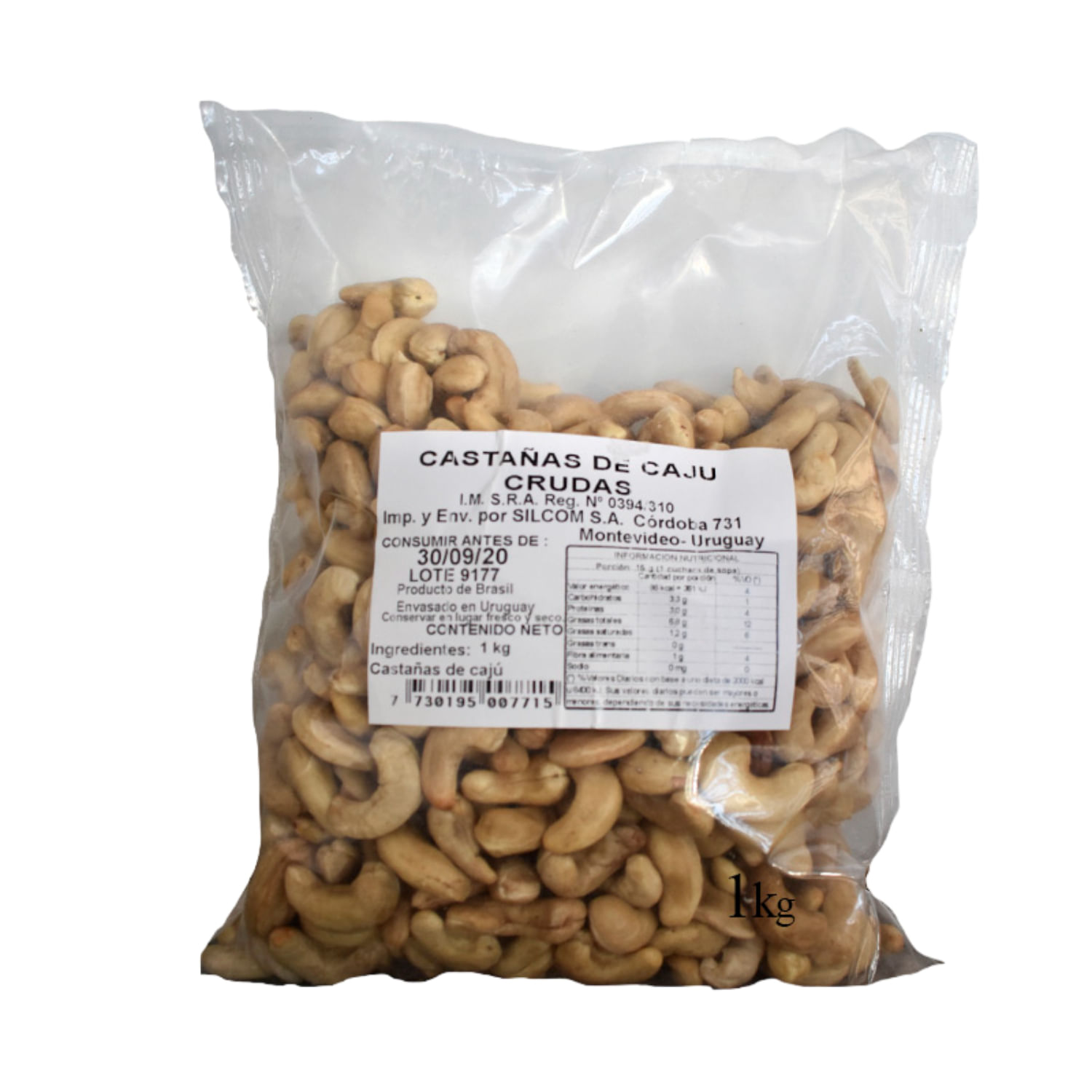 7730195007715 CASTAÑAS CAJU NATURALES SILCOM 1 KG. (50301)