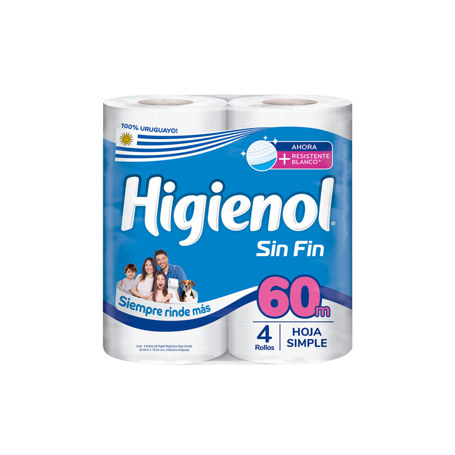 7730219009374 PAPEL HIGIENICO HIGIENOL SIN FIN PLUS 4 UN. 60 M. (937)
