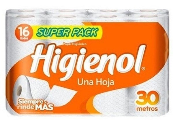 PAPEL HIGIENICO HIGIENOL PLUS H.SIMPLE PR. 16 X 13 UN. 30 M.