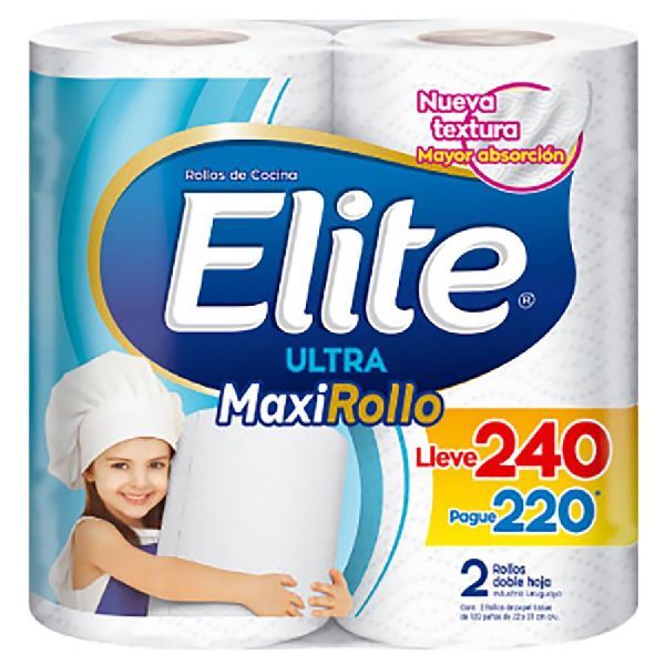 TOALLAS PAPEL P/COCINA ELITE ULTRA MAXI 2 UN. 120 PAÑOS