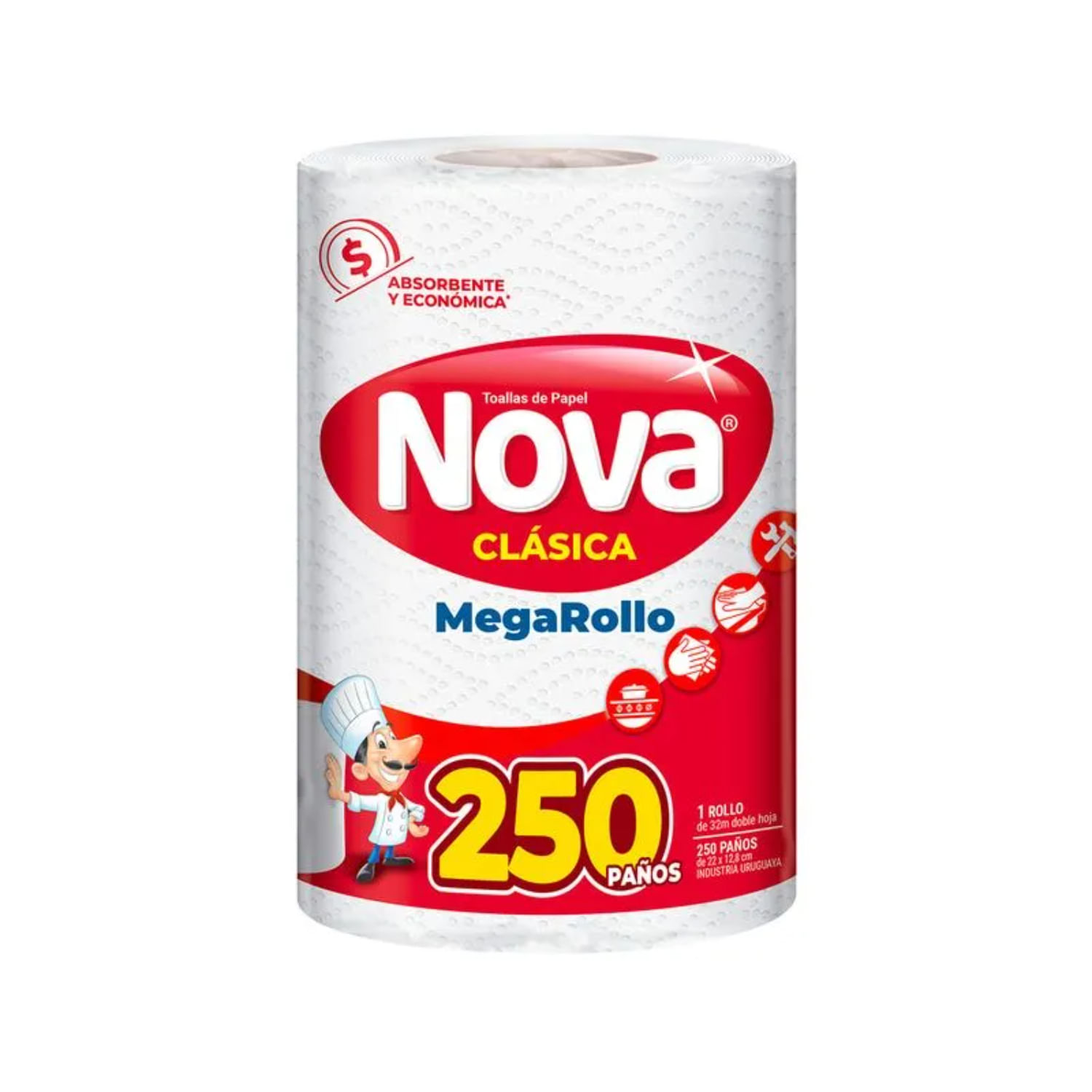 7730219013449 TOALLAS PAPEL P/COCINA NOVA MEGAROLLO 250 M. D.HOJAS (1344)
