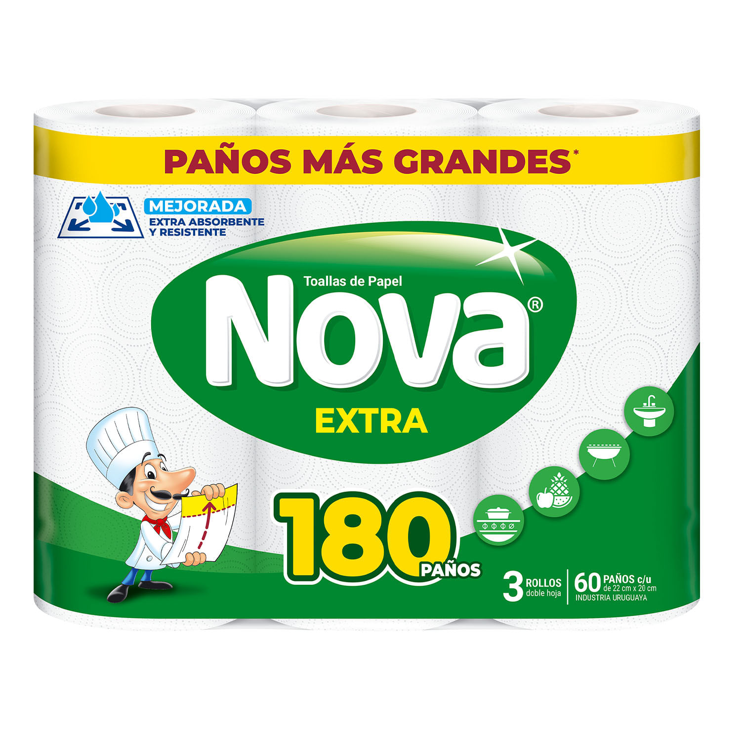 7730219013524 TOALLAS PAPEL P/COCINA NOVA EXTRA 180P. 22X20 CM (3X60)