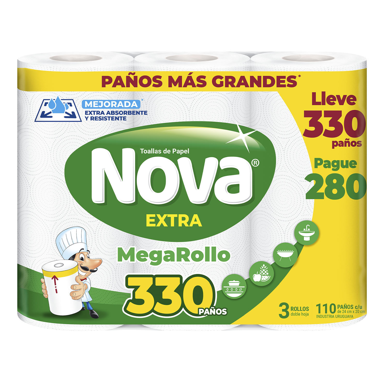 7730219013579 TOALLAS PAPEL P/COCINA NOVA EXTRA 3 UN. 330 PAÑOS (3 X 110) (1357)