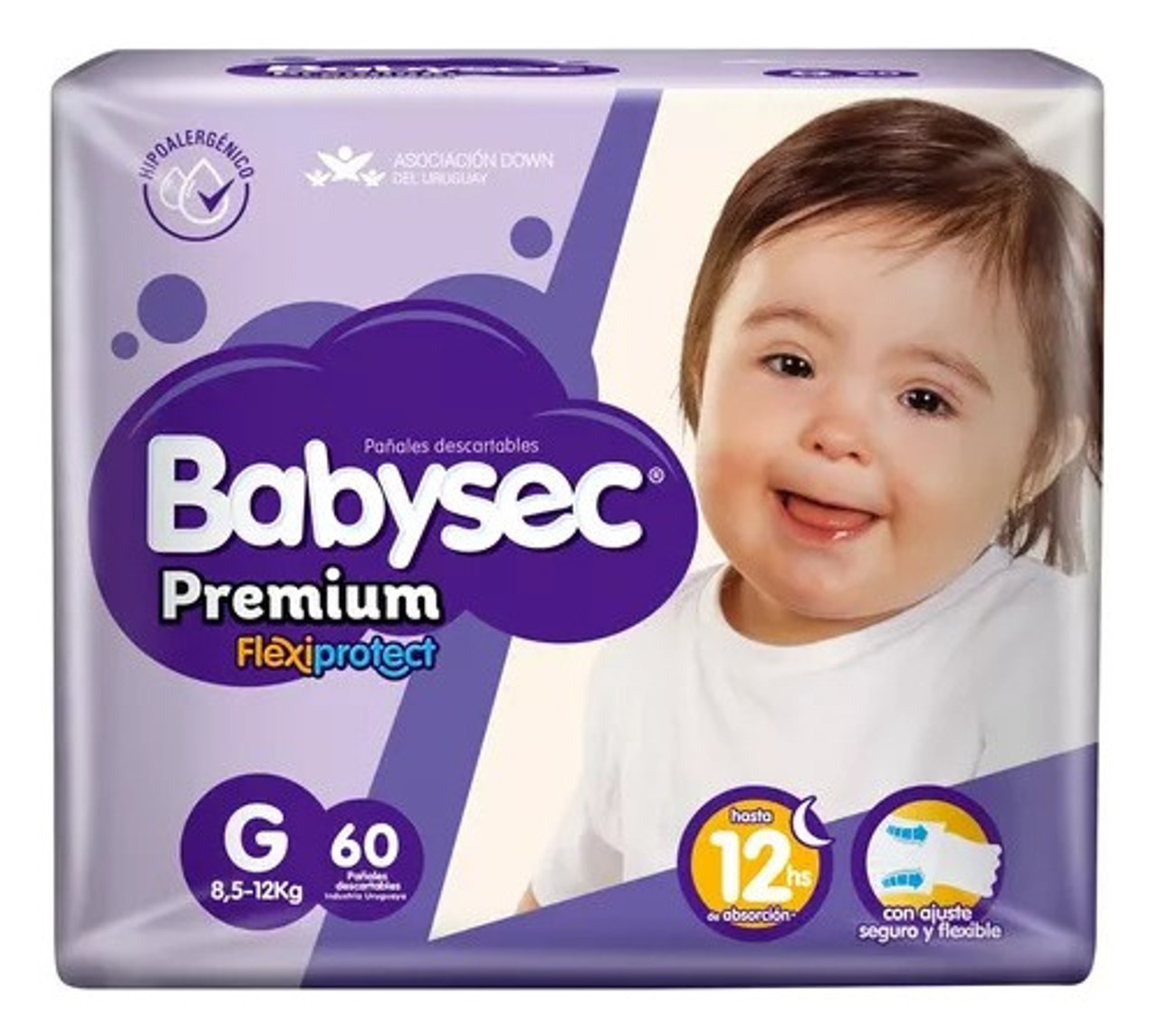 PAÑAL BABYSEC PREMIUM FLEXIPROTECT GDE. 60 UN.+T.HUM.