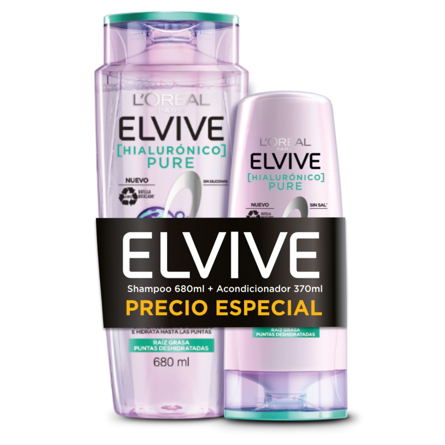 7730317075608 SHAMPOO ELVIVE 680 ML. + ACOND. 370 ML. HIALURONICO PURE (ZUY01772)