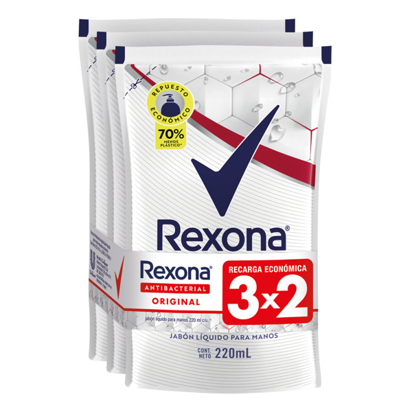 7730755001856 JABON REXONA LIQ. P/MANOS ANTIB. 220 ML. PR. 3 X 2 ORIGINAL