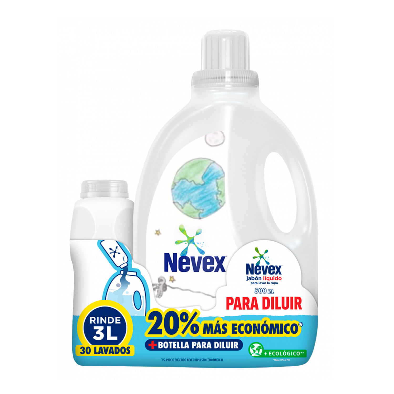 7730755001955 JABON LIQ. NEVEX CONC. P/DILUIR REP. 500 ML.+BOTELLA