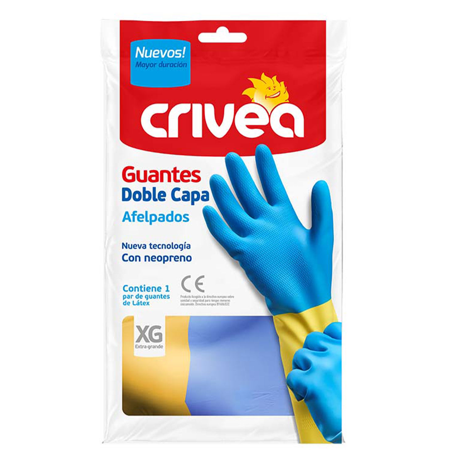 7730905762514 GUANTE DE GOMA CRIVEA BICOLOR AFELPADO E. GRANDE (0484)