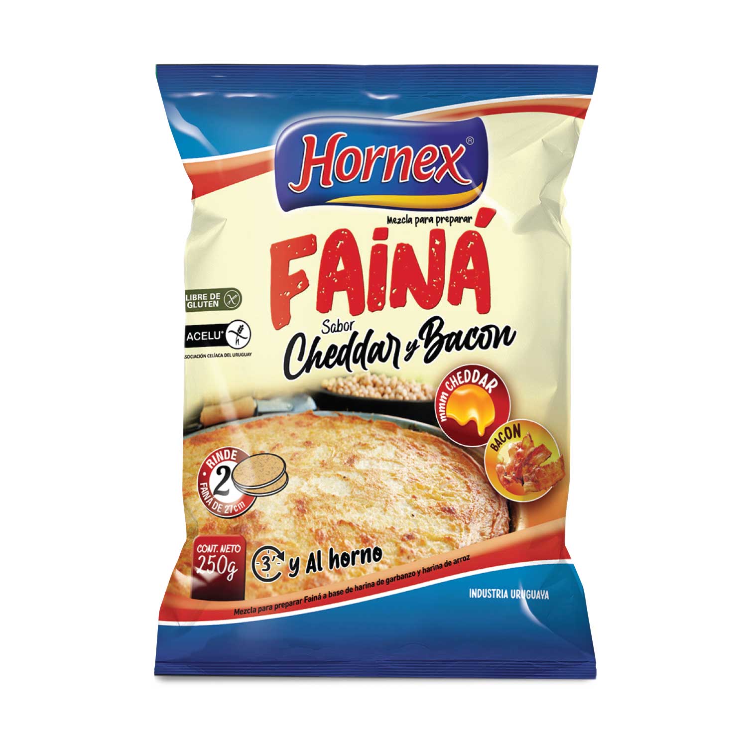 HARINA DE FAINA CHEDDAR Y BACON HORNEX S/GLUTEN 250 GRS.