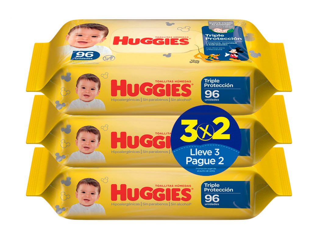 7736550409408 TOALLAS HUMEDAS HUGGIES TRIPLE PROTECCION 96 UN. 3 X 2