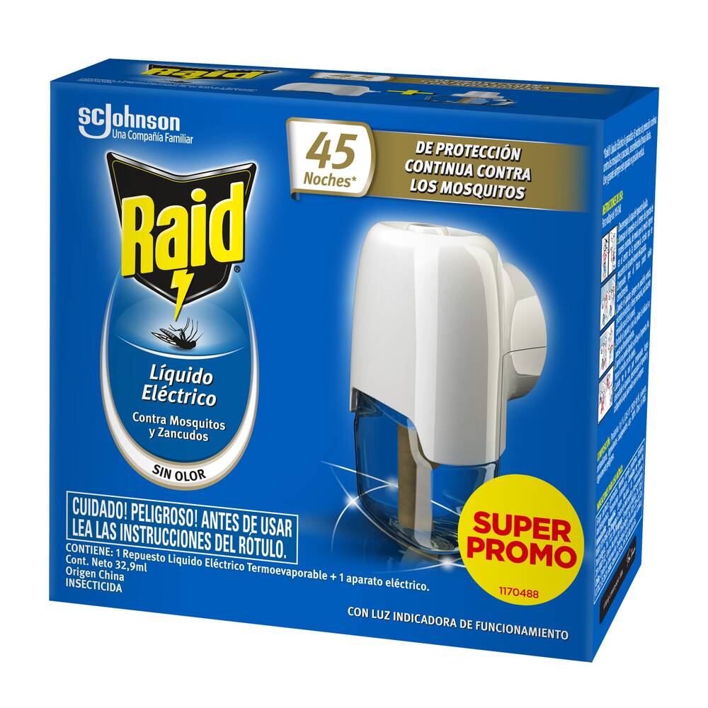 7790520025654 VAPORIZADOR RAID LIQ. ELECT. S/OLOR 45 NOCHES APARATO+REP.
