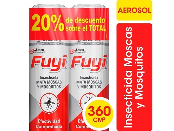7790520025678 INSECTICIDA FUYI MATA MOSCAS Y MOSQ. AER. 360 CC. X 2 20% DT