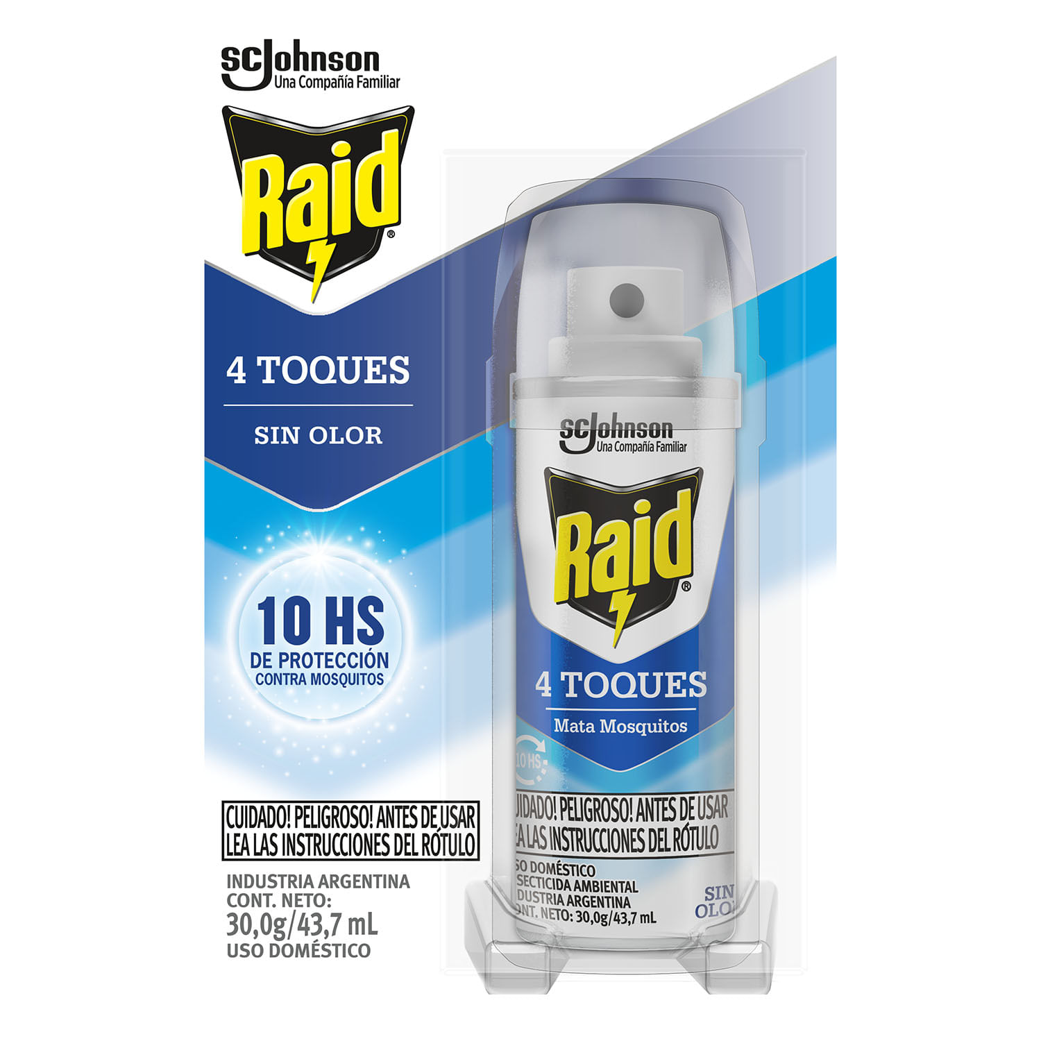 7790520027023 INSECTICIDA RAID 4 TOQUES AER. 43,7 CC. MMM SIN OLOR (61134)
