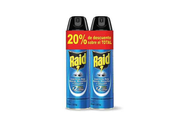 INSECTICIDA RAID  AER. MMM AER. POWER SHOT AZUL X 2 20% DTO